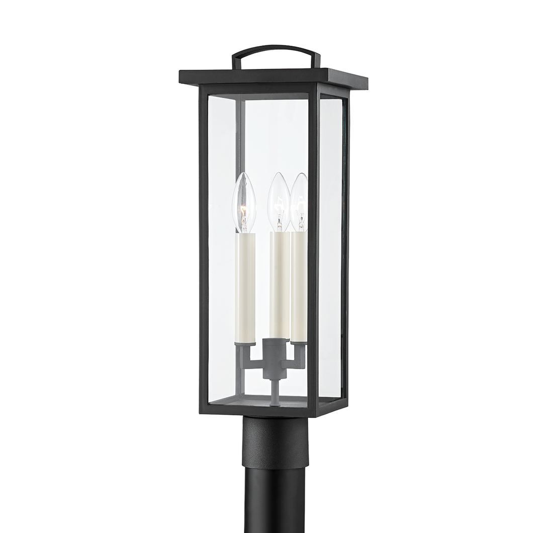 Troy P7524-TBK 3 Light Exterior Post, Aluminum And Stainless Steel