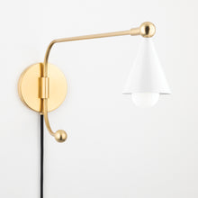 Load image into Gallery viewer, Mitzi HL681201-AGB/SWH 1 Light Portable Wall Sconce, Aged Brass/Soft White