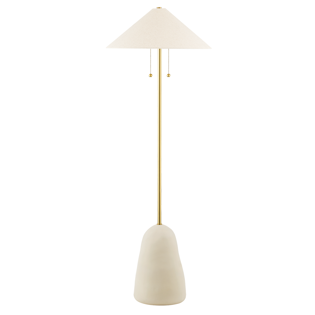 Mitzi HL692401-AGB/CBG 2 Light Floor Lamp, Aged Brass/Ceramic Textured Beige