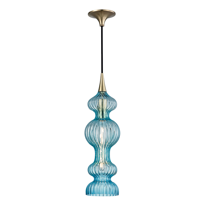 Hudson Valley 1600-Agb-Bl 1 Light Pendant With Blue Glass, AGB