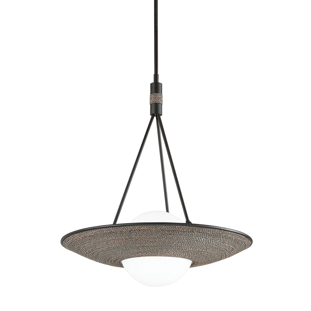 Troy F7821-S-TBK 1 Light Small Pendant, Textured Black/Grey Rope