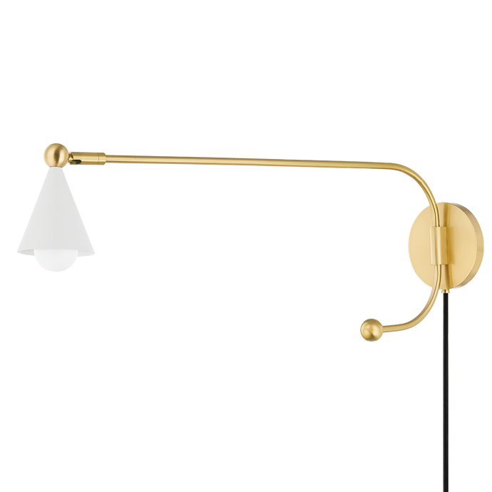 Mitzi HL681201-AGB/SWH 1 Light Portable Wall Sconce, Aged Brass/Soft White