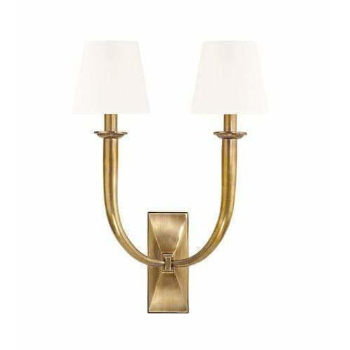Local Lighting Hudson Valley 112-AGB Ws 2 Light Wall Sconce W/White Shade, AGB WALL SCONCE