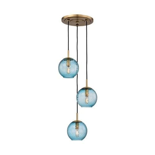 Local Lighting Hudson Valley 2033-AGB Bl-3 Light Pendant With Blue Glass, AGB PENDANT