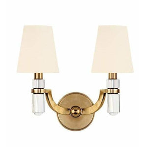 Local Lighting Hudson Valley 982-AGB Ws 2 Light Wall Sconce W/White Shade, AGB WALL SCONCE