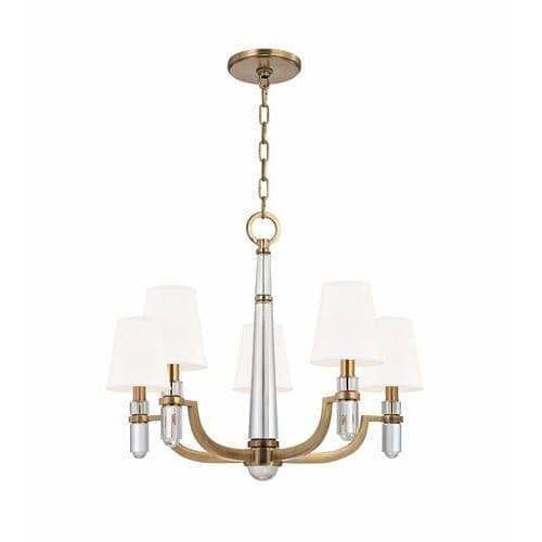 Local Lighting Hudson Valley 985-AGB Ws-5 Light Chandelier W/White Shade, AGB CHANDELIER
